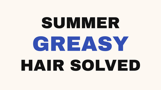 Blog header image displaying title "Why Your Hair Gets Greasy Faster in Summer" for Maksalon inc in Eastchester, NY on cream 